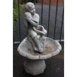 A MODERN THREE PIECE FIGURATIVE SHELL BOWL OUTDOOR WATER FEATURE