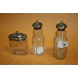 LARGE SILVER MOUNTED SALT, PEPPER & MUSTARD JARS - LONDON 1835