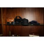 A LADIES RADLEY HANDBAG TOGETHER WITH A CHILTERN EXAMPLE, BOWLER HAT PLUS ANOTHER (4)