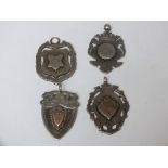 FOUR LARGE SILVER ANTIQUE SILVER FOB MEDALS