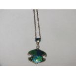 AN ANTIQUE HALLMARKED SILVER & ENAMEL ART NOUVEAU PENDANT NECKLACE