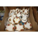 A TRAY OF ROYAL ALBERT OLD COUNTRY ROSES CHINA TO INCLUDE TEAPOT, TRIOS, ETC.