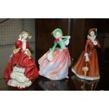 THREE ROYAL DOULTON LADY FIGURES COMPRISING OF 'TOP O THE HILL' HN 1834, 'JULIA' HN2705 AND '
