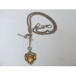 AN ANTIQUE SILVER POCKET WATCH DOUBLE ALBERT CHAIN