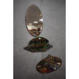 AN ART DECO STYLE MODERN WALL MIRROR, TOGETHER WITH TWO OVAL EXAMPLES (3)