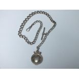 AN ANTIQUE SILVER MEN'S POCKET WATCH ALBERT CHAIN