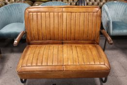 A MODERN RETRO STYLE BROWN LEATHER TWO LEATHER TWO SEATER SETTEE W- 118 CM