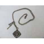 AN ANTIQUE SILVER POCKET WATCH ALBERT CHAIN