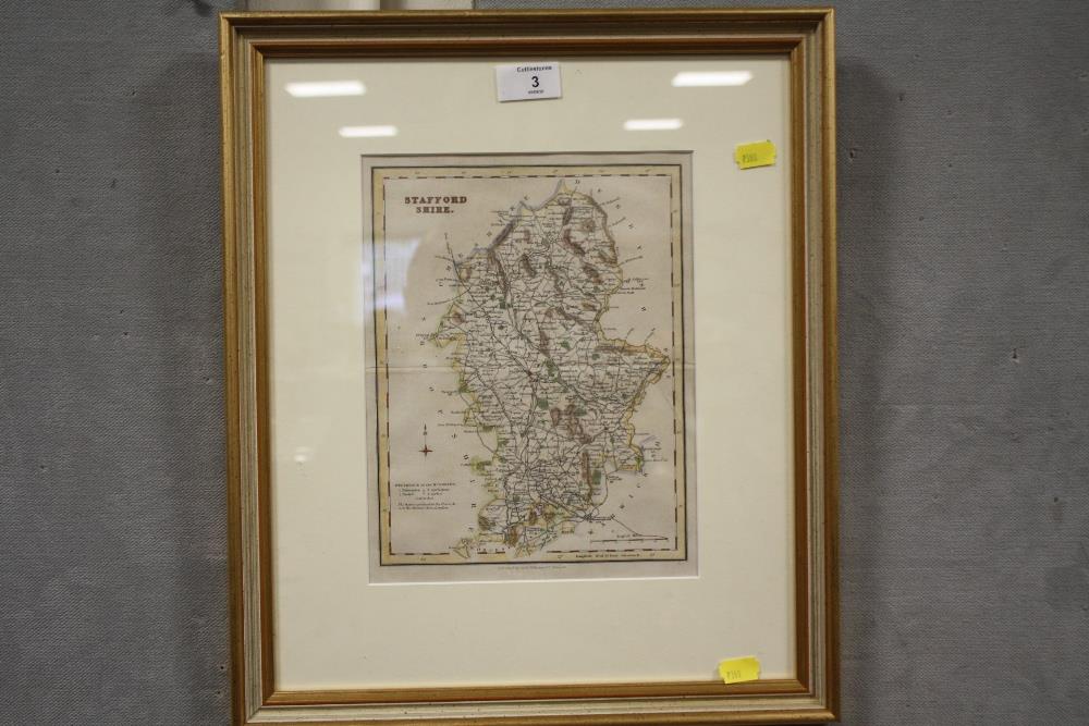 A FRAMED AND GLAZED ANTIQUE MAP OF STAFFORDSHIRE BY ARCHIBALD FULLERTON (SEE VERSO)