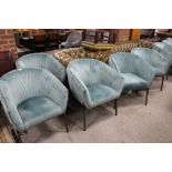 A SET OF FIVE MODERN VELVET UPHOLSTERED TUB ARMCHAIRS