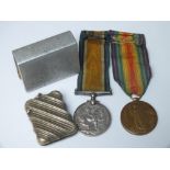 A PAIR OF WWI MEDALS, TRENCH ART MATCHBOX COVER & VESTA CASE - W.BLANDFORD GLOUCESTER REGIMENT