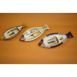 THREE HENRIOT QUIMPER OF FRANCE CERAMIC FISH SHAPED DISHES