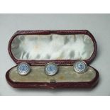 ANTIQUE SILVER & ENAMEL STUDS / BUTTONS IN ORIGINAL BOX