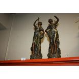 A PAIR OF SPELTER STYLE LADY FIGURES MARKED L.GUILLEMIN TO REVERSE A/F