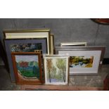A COLLECTION OF FRAMED AND GLAZED PICTURES AND PRINTS TO INCLUDE A SIGNED M FLORY PRINT,