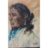 TONY DAVIS (XX). Portrait study of a native American Indian, signed lower right, oil on board,