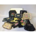 A COLLECTION OF VINTAGE EMBROIDERED AND TAPESTRY LADIES EVENING BAGS, various styles and periods,