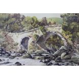 DONALD GRIEG (1916-2009). Wooded rocky river landscape with stone bridge 'Balgie Bridge', signed