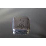 A NOVELTY VICTORIAN VESTA CASE ENGRAVED WITH A PORTRAIT, W 4.75 cm