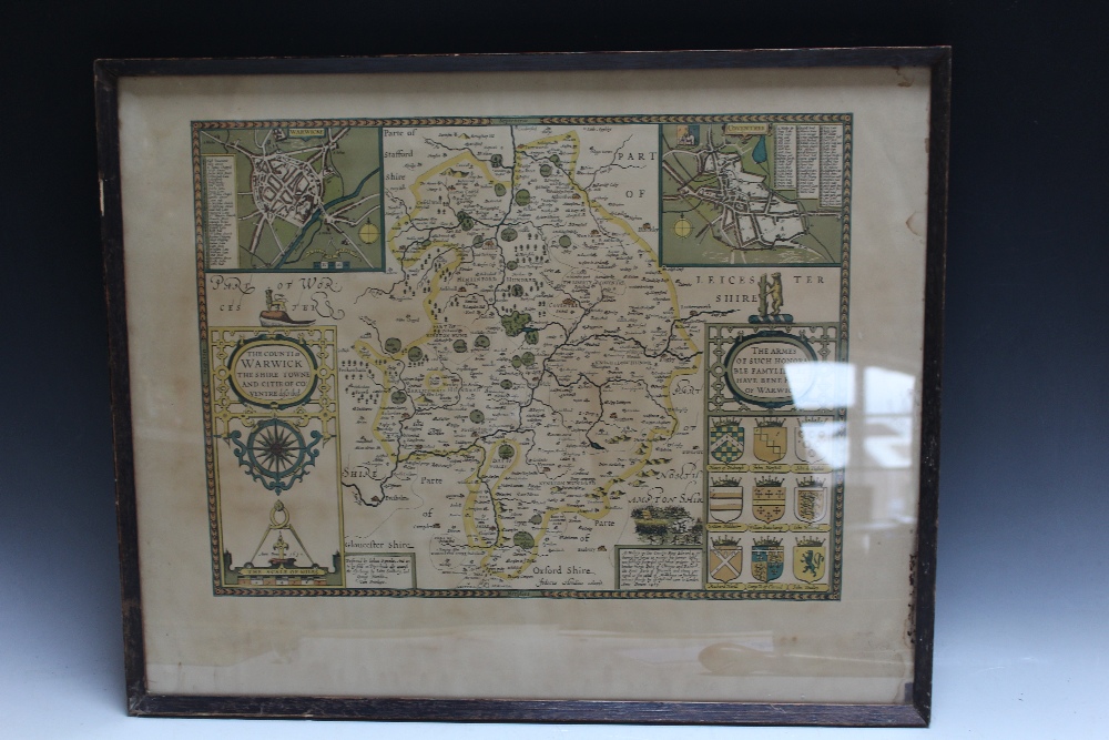 CIRCLE OF JOHN SPEED (1552-1629). A vintage map 'The Counti of Warwick' the shire towne and citie of - Image 2 of 3