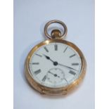 AN 18K GOLD LADIES FOB WATCH, finely decorated case stamped 18k to the interior of the case, Dia.