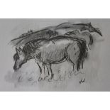 CIRCLE OF JOHN KYFFIN WILLIAMS (1918-2006). Study of a pony in a hilly landscape, bears initials