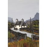 DAVIS BARNES (XX-XXI). Welsh school, impressionist mountainous landscape with cottage, signed verso,