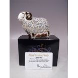 A ROYAL CROWN DERBY ONE OF A TIME LIMITED EDITION PREMIER RAM PAPERWEIGHT, exclusive to the Royal