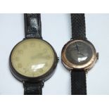 A 9CT GOLD WRIST WATCH BY JAMES WALKER LONDON, together with a silver cased wrist watch by J.W.