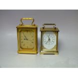 A MODERN MAPPIN & WEBB QUARTZ BRASS CASED CARRIAGE CLOCK, H 17 cm, together with a Metamec Chime