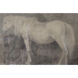 BENJAMIN HERRING (1830-1871). Study of a horse & foal in a stable, signed lower left, pencil on