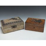 AN EARLY 20TH CENTURY FRENCH WOODEN JEWELLERY BOX, with hand painted floral decoration to the hinged