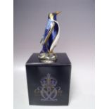 A ROYAL CROWN DERBY EMPEROR PENGUIN PAPERWEIGHT, gold stopper, with box, H 14 cm