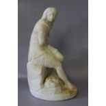 A CARVED ALABASTER MODEL OF A YOUNG GIRL, H 22.5 cm