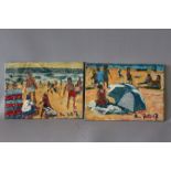 ROSS FOSTER (XX). A pair of 20th century beach scenes with figures, signed lower right, oils on