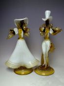 A PAIR OF MURANO GLASS FIGURES OF A LADY AND GENT IN PERIOD DRESS, tallest H 43 cmCondition Report: