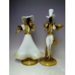 A PAIR OF MURANO GLASS FIGURES OF A LADY AND GENT IN PERIOD DRESS, tallest H 43 cmCondition Report: