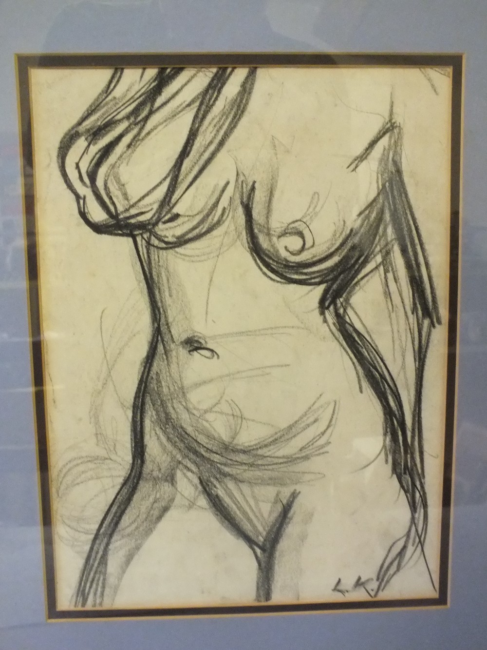 CIRCLE OF DAME LAURA KNIGHT (1877-1970). Female nude study, bears initials lower right, pencil on - Image 2 of 4