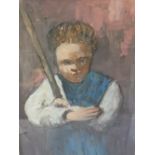 (XX). A study of a peasant boy holding a staff, signed upper right, mixed media on paper, framed and