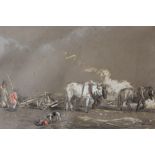 JAMES DUFFIELD HARDING (1798-1863). Ploughing scene with horses, figures and dog, see label verso,