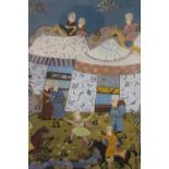 (XIX-XX). Indian school, figure and horses in an encampment, unsigned, mixed media on paper,