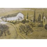 ANDRE BICAT (1909-1996). A Continental farmstead 'Monticiania' see label verso, signed in pencil