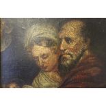 (XVII-XVIII). Study of a bearded man with wife & child, unsigned, oil on board, framed, 24 x 31 cm