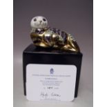 A ROYAL CROWN DERBY LIMITED EDITION HARBOUR SEAL PAPERWEIGHT, gold stopper, 1477 of 4500, with