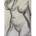 CIRCLE OF DAME LAURA KNIGHT (1877-1970). Female nude study, bears initials lower right, pencil on