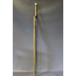 A BAMBOO SWORD STICK, stamped Coulax to the blade, ivory knop, L 96 cm