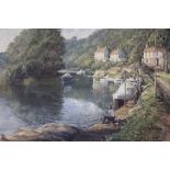R.G.TROW (XX). Modern British school .Mill on the Avon' with boats and figures, see verso, signed