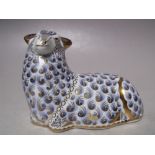 A ROYAL CROWN DERBY RAM PAPERWEIGHT, gold stopper and painted signature for J. Towell to base, no