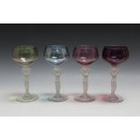 A SET OF FOUR FRENCH BAYAL BACCHANTE FROSTED NUDE WINE GLASSES, with female figural stems and