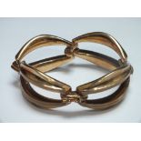 AN UNUSUAL YELLOW METAL LARGE FOUR LINK PANEL BRACELET MARKED 9K AND .375, overall L 21 cm, approx